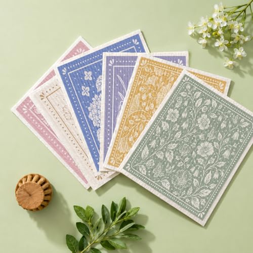 Shwing Swedish Dishcloths 6 Pack Floral Vintage Flower Pattern Reusable Paper Towels Kitchen Towels Dish Cloths for Washing Dishes Washable Quick Drying Super Absorbent Cleaning Cloths - color: Vintage Flower