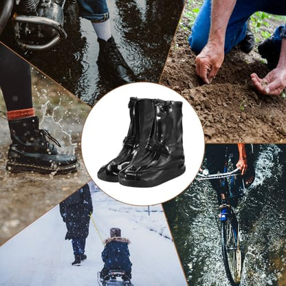 HARFINGTON Waterproof Shoes Cover XL (US 7) Rain Galoshes w Double Buckle - color: Black, size: XL (US 7)