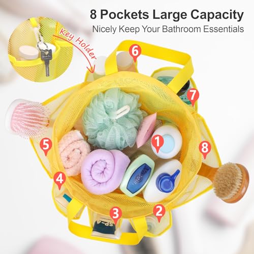 Mesh Shower Caddy Portable with Drawstring - 2-Handle Shower Bag for Dorm - color: Yellow with Drawstring, size: L (Classic Dorm Caddy)
