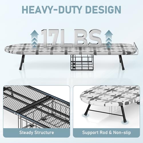 Tabletop Ironing Board with Iron Holder, Foldable Mini Small Iron Board, Iron Rest & Hanger Hook, Heat Dirt Resistant Cover, Portable for Travel Apartment Sewing Laundry - color: Gray