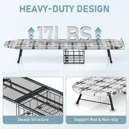 Tabletop Ironing Board with Iron Holder, Foldable Mini Small Iron Board, Iron Rest & Hanger Hook, Heat Dirt Resistant Cover, Portable for Travel Apartment Sewing Laundry - color: Gray