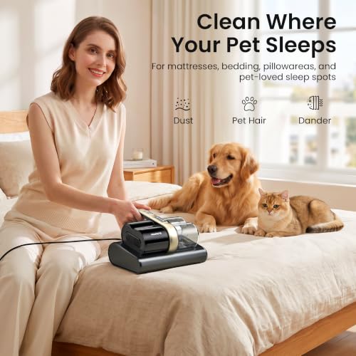 HEAPETS Mattress Vacuum Cleaner, 16Kpa Bed Vacuum with 275nm UV-C Light & 149℉ Heat & Ultrasonic, Dual High-Speed Roller Brushes & H13 HEPA Filter for Pet Hair, Bed, Sofa, Couch, Corded Black - color: Black