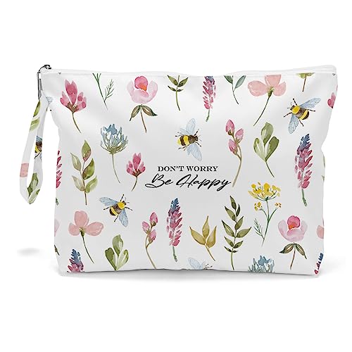 Fokongna Wet Bag Wet Dry Bag Wet Bag For Swimsuit Beach Bag, Don't worry Be Happy Travel Makeup Bag Toiletry Bag Diaper Bag Waterproof Large Capacity for Women Girls Mom Sister Friends Gifts - color: BeeFlower04