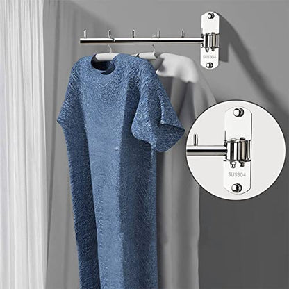 Folding Wall Mounted Clothes Hanger Rack with Swing Arm Stainless Steel Heavy Duty Coat Hook for Bathroom, Bedroom, Laundry Room- Silver - color: Silver