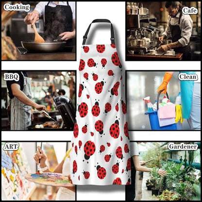 Cute Cooking Apron for Women Red Ladybug Mans Aprons for Cooking Funny for Kitchen Cooking Restaurant BBQ Painting Crafting Gardening 27” (W) x 31” (H), Waterproof Apron - color: Red Ladybug