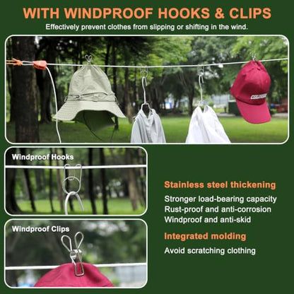 Vigorport Retractable Travel Clothesline, Dual Pulley Clothes Laundry Line
