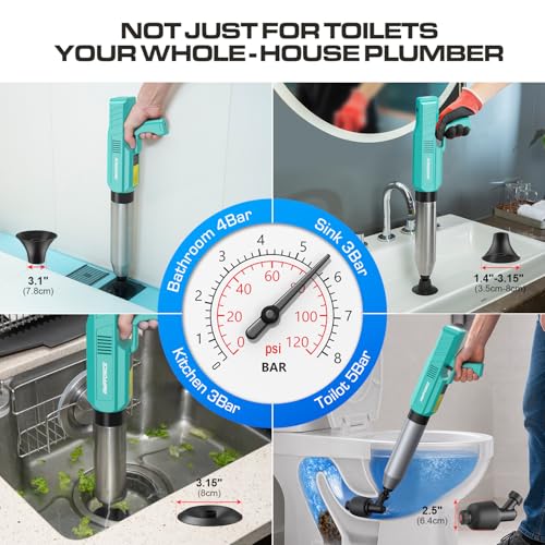 Electric Toilet Plunger, Heavy-Duty Clog Remover, Mint Green - color: Mint Green
