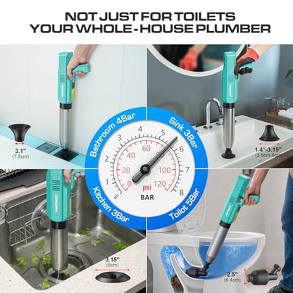 Electric Toilet Plunger, Heavy-Duty Clog Remover, Mint Green - color: Mint Green