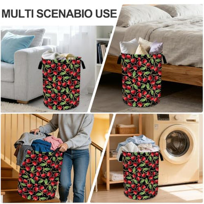 Cherry Laundry Basket Waterproof Laundry Hamper Foldable Laundry Bag with Handles for Bedroom, Bathroom, Office, Clothes Storage - color: Cherry