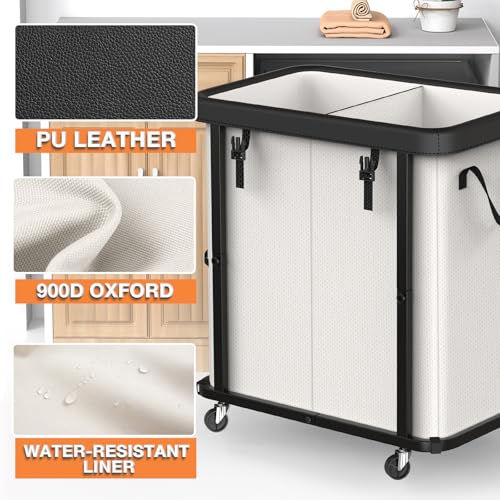 Laundry Basket with Wheels,190L (50 Gal) Laundry Hamper 2 Setion - Beige - color: Beige, size: 2 Section-190L