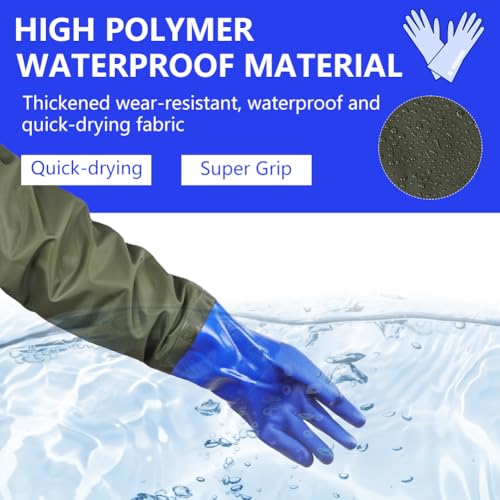 AUAUY 27" PVC Chemical Resistant Gloves, Long Rubber Gloves - color: Blue