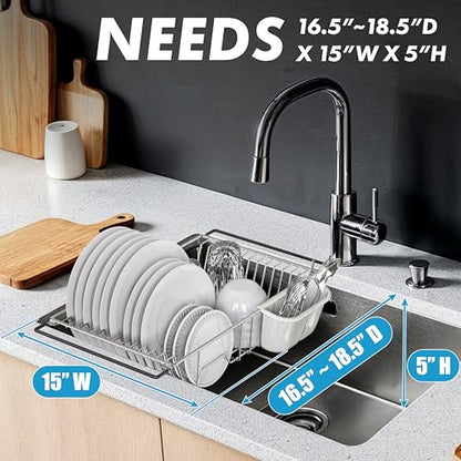 Simple Houseware Large Stainless Over Sink Counter Top Dish Drainer Rack - color: Chrome, size: Large