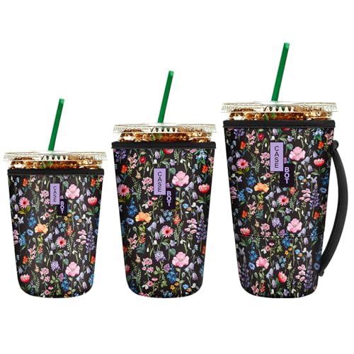 Fintie 3 Pack Reusable Iced Coffee Sleeve Insulated Drink Cup Cover - color: Polychrome Blooms