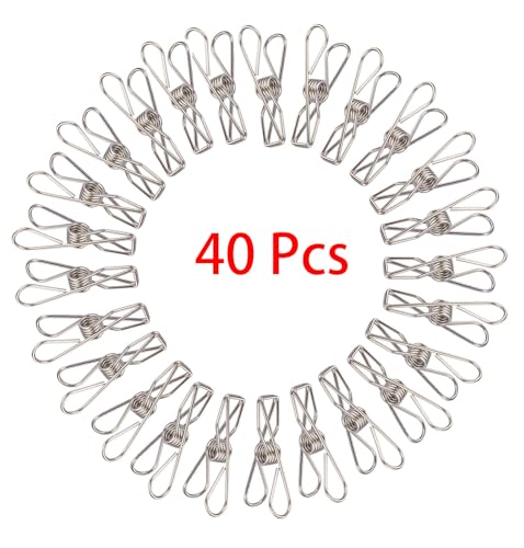 Small Chip Clips, 40 Pcs 1.7 Inch Stainless Steel High Elasticity Good Persistence for Clothespins, Paper Clips, Food Bag Clips, Clothes Pins (40)