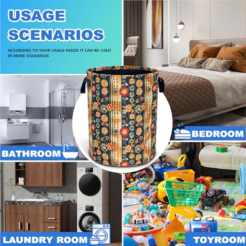 Folk Flower Art Boho Laundry Basket Foldable Oxford Cloth 18.9 x 16.5 Inch - color: Folk Flower Art