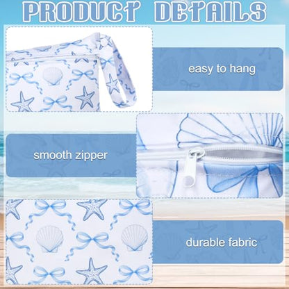 Sanwuta 2 Pack Wet Dry Bags Waterproof Wet Bag, Sea Shells, Blue and White - color: Blue and White, style: Sea Shells