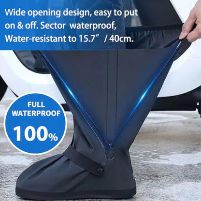 Waterproof Shoe Covers for Rain, Outdoor Cycling Non-Slip Rain Boots Covers Foldable Reusable Overshoes with Reflector for Women & Men