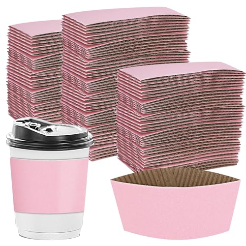 Disposable Coffee Cup Sleeves Corrugated Kraft Paper Coffee Cup Sleeves Holder Protective Insulated Heat Espresso ForHot Drinks 8-24oz (Light pink, 100 Pcs) - color: Light pink, size: 100 Pcs