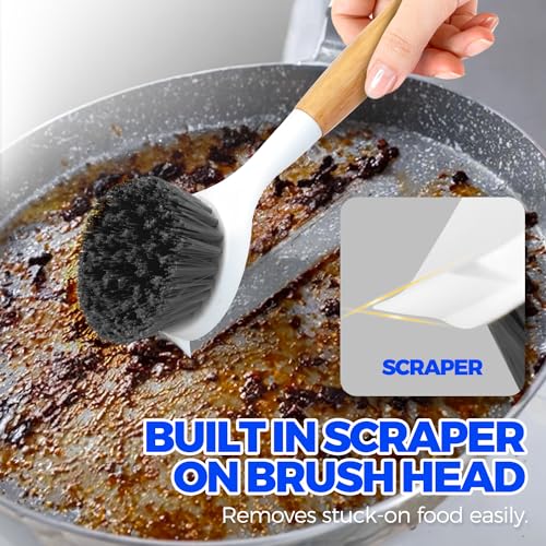 Holikme 3 Pack Dish Brush with Bamboo Handle Cleaning Brush,Black - color: Black