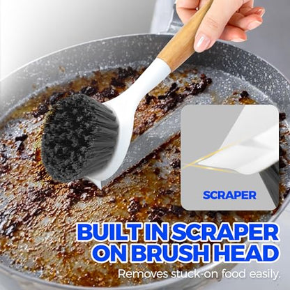 Holikme 3 Pack Dish Brush with Bamboo Handle Cleaning Brush,Black - color: Black