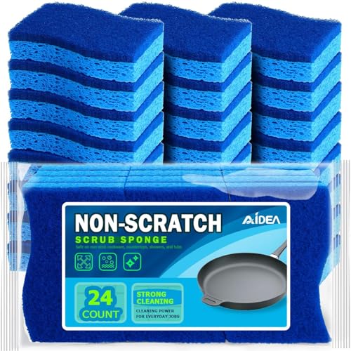 AIDEA Non Scratch Scrub Sponge-24Count, Sponges Kitchen, Sponges for Dishes - color: Blue