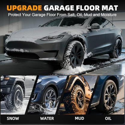 7'9"x16' Garage Floor Mat, Heavy Duty Containment Mat with a Squeegee Waterproof PVC Non-Slip Durable Protection from Snow, Rain and Mud, for Cars SUVs Trucks Parking Garages, Black - size: 7'9"x16'