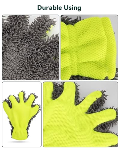 Car Wash Mitt, 2-Pack Microfiber Scratch Free Auto Detailing Supplies for Cleaning, Washing Dusting,Thickened 5-Finger Clean Gloves Design for Interior Exterior Cleaning Tight Spaces and Wheel