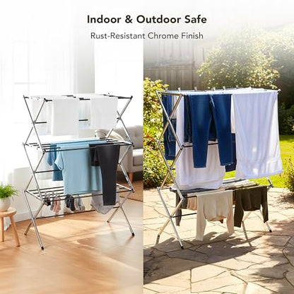 Displays By Jack Portable Collapsible Clothing Dryer Rack, Foldable Drying Rack for Clothes, Lingerie, Towels, Linens, Laundry Home Apartment Must Haves, Metal Chrome Finish