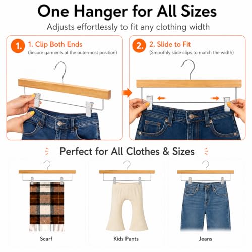 HOUSE DAY Wooden Pants Hangers with Clips, 50 Pack Skirt Hangers, Natural - color: Natural, size: Pack of 50