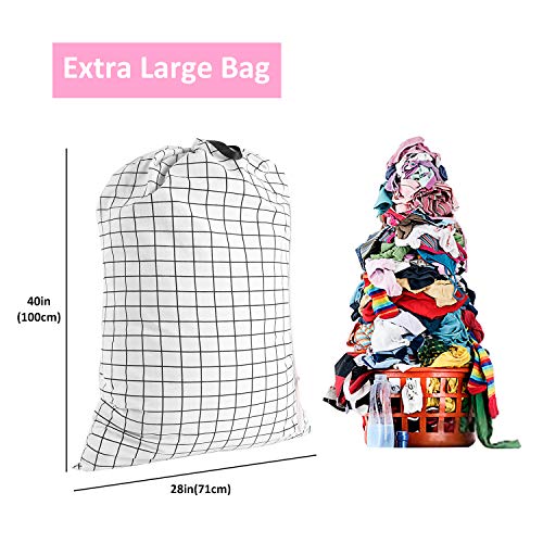 SWISSELITE Heavy Duty Laundry Drawstring Bag with Strap, 28 x 40 Inches Travel Dirty Clothes Bag for Laundromat and Household, 6 Color - color: Check White-Black Line