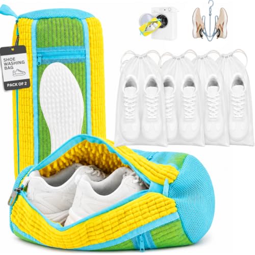 GEWON Shoe Washing Machine Bag for Sneakers, 360° Deep Cleaning, 2 Shoe Bags, 4 Dust Bags - color: Yellow