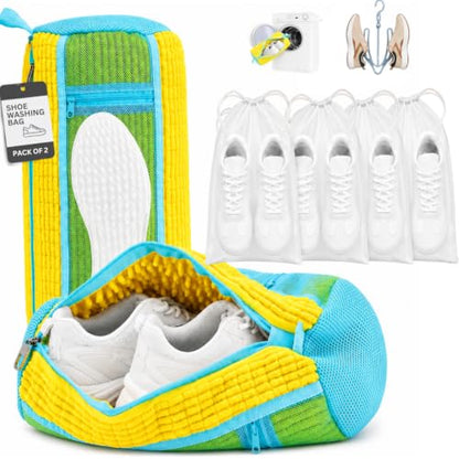 GEWON Shoe Washing Machine Bag for Sneakers, 360° Deep Cleaning, 2 Shoe Bags, 4 Dust Bags - color: Yellow
