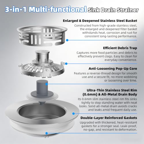 Hibbent Metal Kitchen Sink Drain Strainer and Stopper, Stainless Steel - color: Stainless Steel