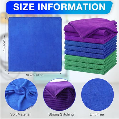 Nuenen Car Microfiber Clean Cloths, Purple,Blue,Green, 16 x 16 Inch, 60 Pcs - color: Purple,blue,green, size: 16 x 16 inches