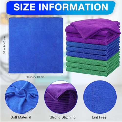 Nuenen Car Microfiber Clean Cloths, Purple,Blue,Green, 16 x 16 Inch, 60 Pcs - color: Purple,blue,green, size: 16 x 16 inches