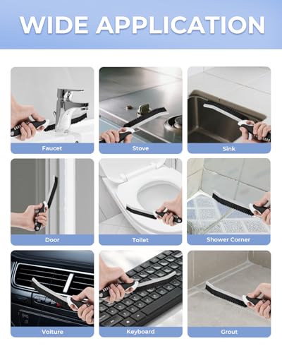 Cleangor Crevice Cleaning Brushes, Serrated Scrub Brush Tool for Hard to Reach Tight Space, Cleaner Brushes, Cleaning Supplies, Home Essentials for Shower, Bathroom, Kitchen, Window, Toilet, Sink