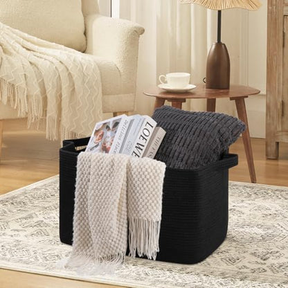 OIASKET 95L Extra Large Blanket Basket, 24" x 16.9" x 14.2" Woven Basket - color: Black, size: 24"x16.9"x14.2"