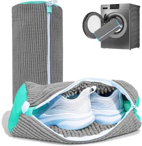 Shoe Washing Machine Bag, Laundry Shoe Bag for Washer and Dryer, 2pc Reusable and Durable Shoe Cleaning Bag for Sneaker Tennis Shoes Unstain Cleaner Kit (Gray)