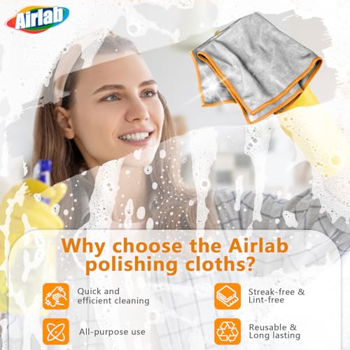 Airlab Glass Polishing Streak Free Miracle Cleaning Cloth, Sliver-Orange - color: Sliver-orange