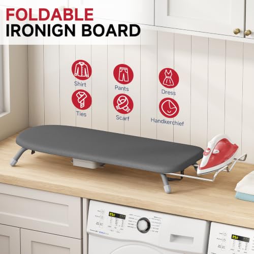 APEXCHASER Small Ironing Board, Iron Board with Iron Rest & Holder, Black - color: Black