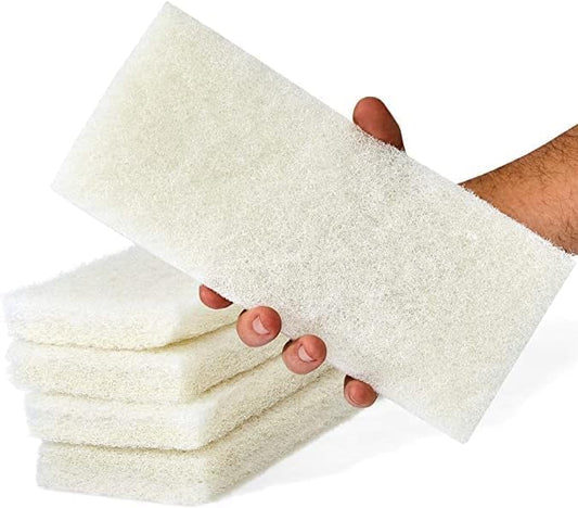 Commercial Light Duty White Scrub Pad - 4.6" x 10" Non-Abrasive Cleaning Pad for Delicate Surfaces, Kitchen, Bathroom, Glass & More - Bulk 5 Pack