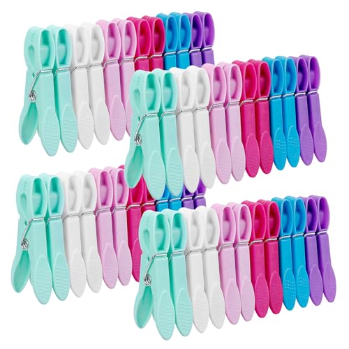 Senbowe 48 Pack Colorful Plastic Clothespins,Heavy Duty Clothes Pins Clips with Springs,Non-Slip Clips for Hanging Clothes,Towels,Crafts,Picture Clips Food Package Clips,Air-Drying Clothing Pin Set - color: White,pink,blue,rose Red,purple,pink