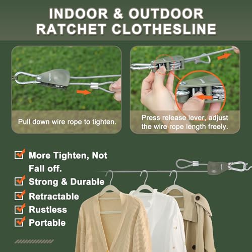 Vigorport Outdoor Retractable Clothesline, Portable Travel Clothes Line - size: 40Ft