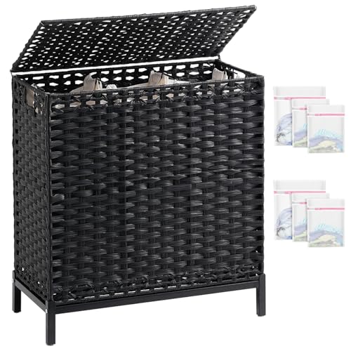 SETVSON Laundry Hamper with Lid, 35 Gal 3-Bag Clothes Sorter, Black - color: Black, size: 132 L - 35 gal