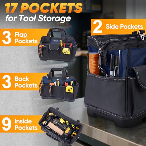 TICONN Heavy Duty Tool Bag Organizer, Portable Tool Box with Shoulder Strap - color: Blue, size: 16" Molded Base