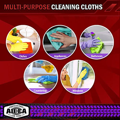 AIDEA Microfiber Cleaning Cloth 10PK, Microfiber Towels for Cars 12"×12" - color: Yellow Blue Green, size: 10PK