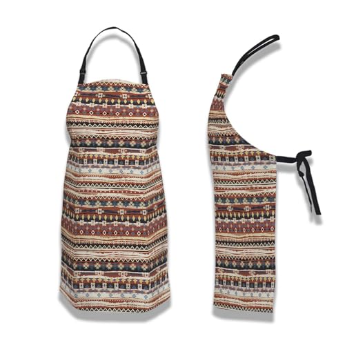 Garden Apron for Men Boho Style Ethnic Pattern Cooking Aprons for Women for Kitchen Cooking Restaurant BBQ Painting Crafting Gardening 27” (W) x 31” (H), Waterproof Aprons - color: Boho Style Ethnic Pattern