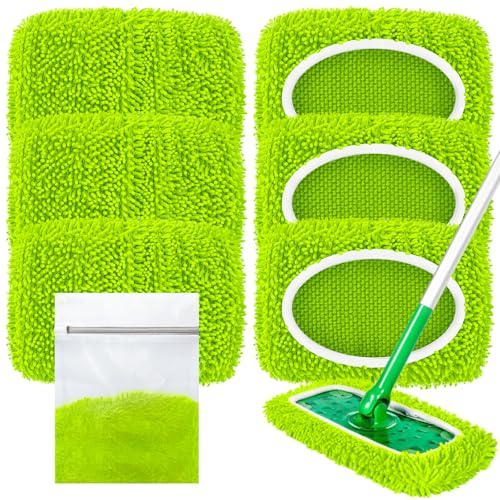 Reusable Microfiber Chenille Mop Pads Compatible with Swiffer Sweeper Mop - color: Chenille - Yellow Green, size: 6 Pack + 1 Pack