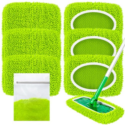 Reusable Microfiber Chenille Mop Pads Compatible with Swiffer Sweeper Mop - color: Chenille - Yellow Green, size: 6 Pack + 1 Pack