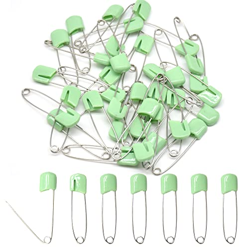 50 PCS Safety Pin 54mm/2.2in Baby Diaper Pins for Cloth Plastic Head Baby Pins for Diapers Stainless Steel Cloth Pins with Locking Closures Nappy Pin for Crafts（DT/Light Green） - color: Light Green